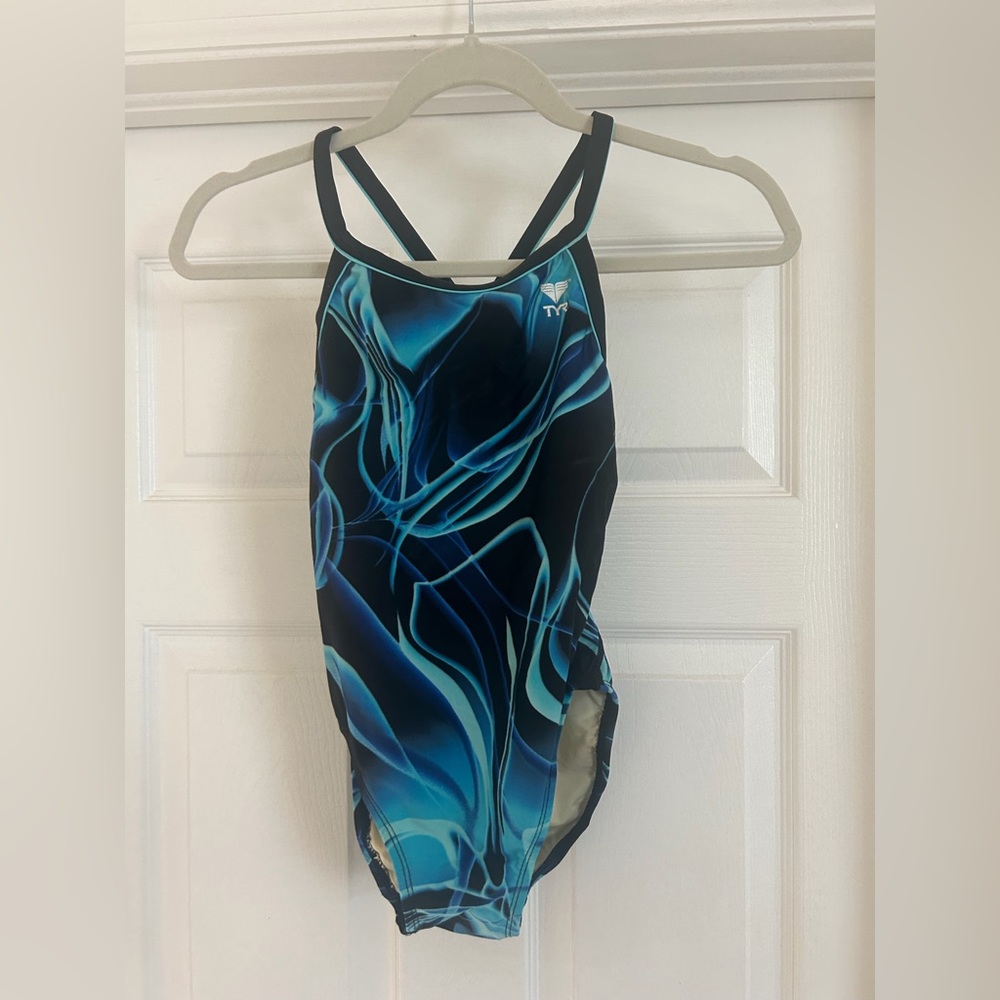 TYR Blue Marble-Print Girls' One-Piece Swimsuit